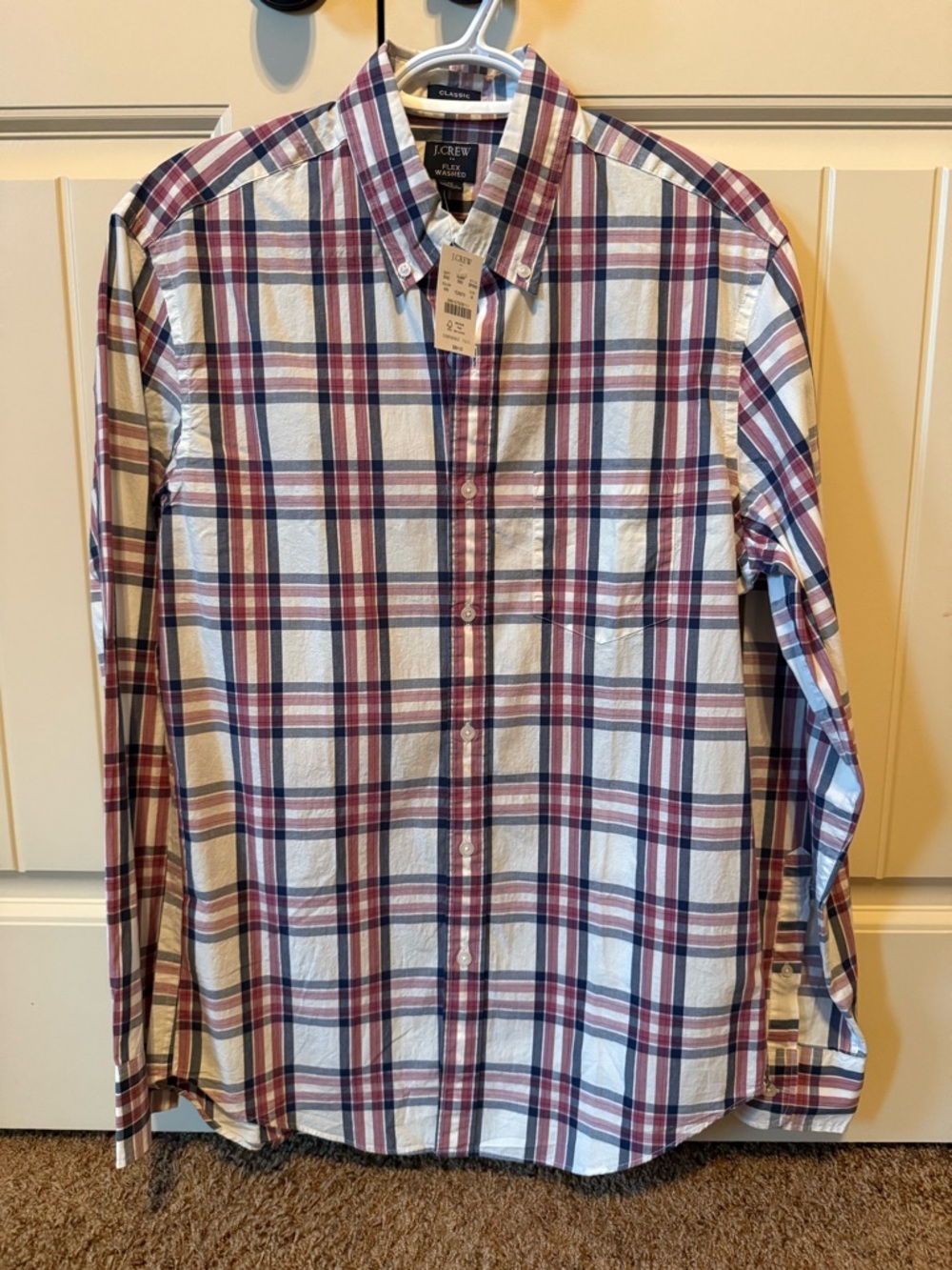 J. Crew Men's White, Burgundy & Navy Plaid Button-Down Shirt